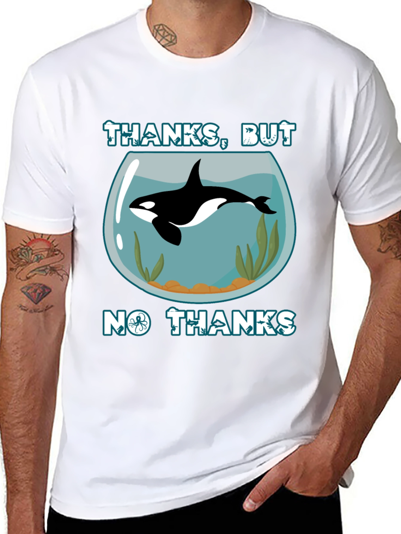 Black Humorous Orca Aquarium Graphic T-Shirt view 8