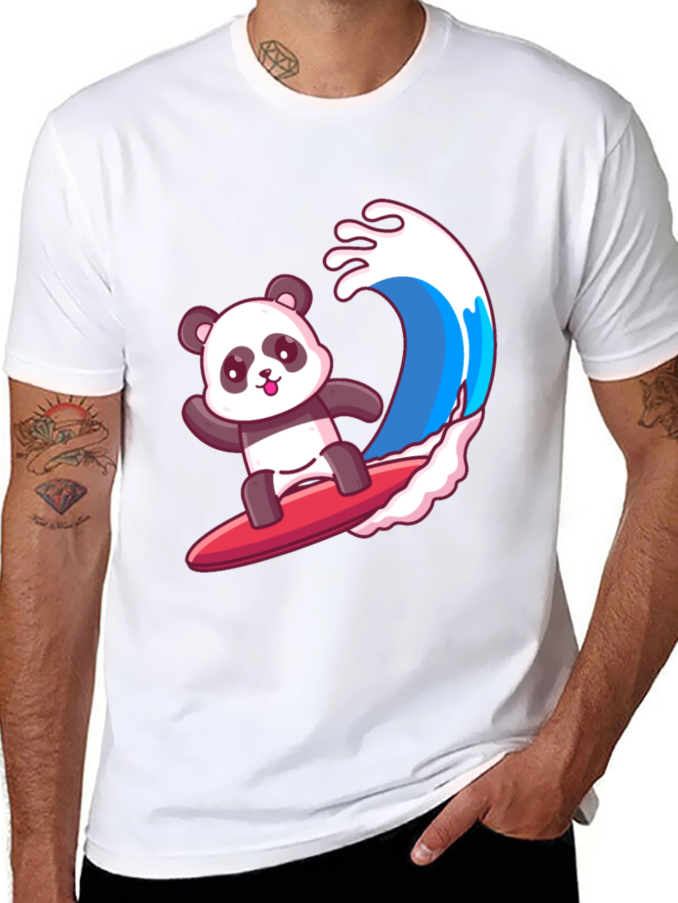 Black Surfing Panda Graphic Tee - Black Cotton Shirt view 8