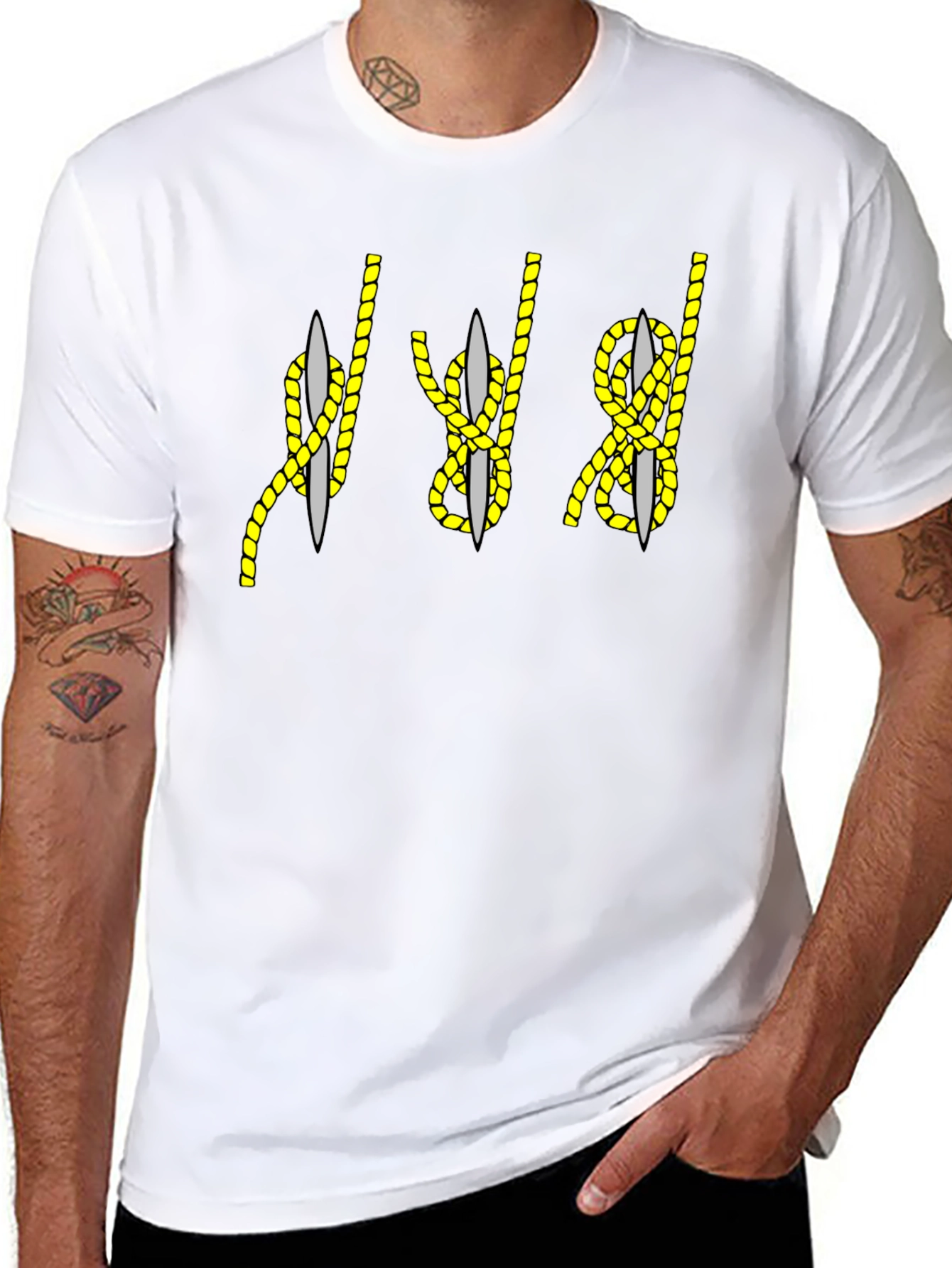Black Rope Knot & Needle Graphic Tee - Black Cotton Blend view 8