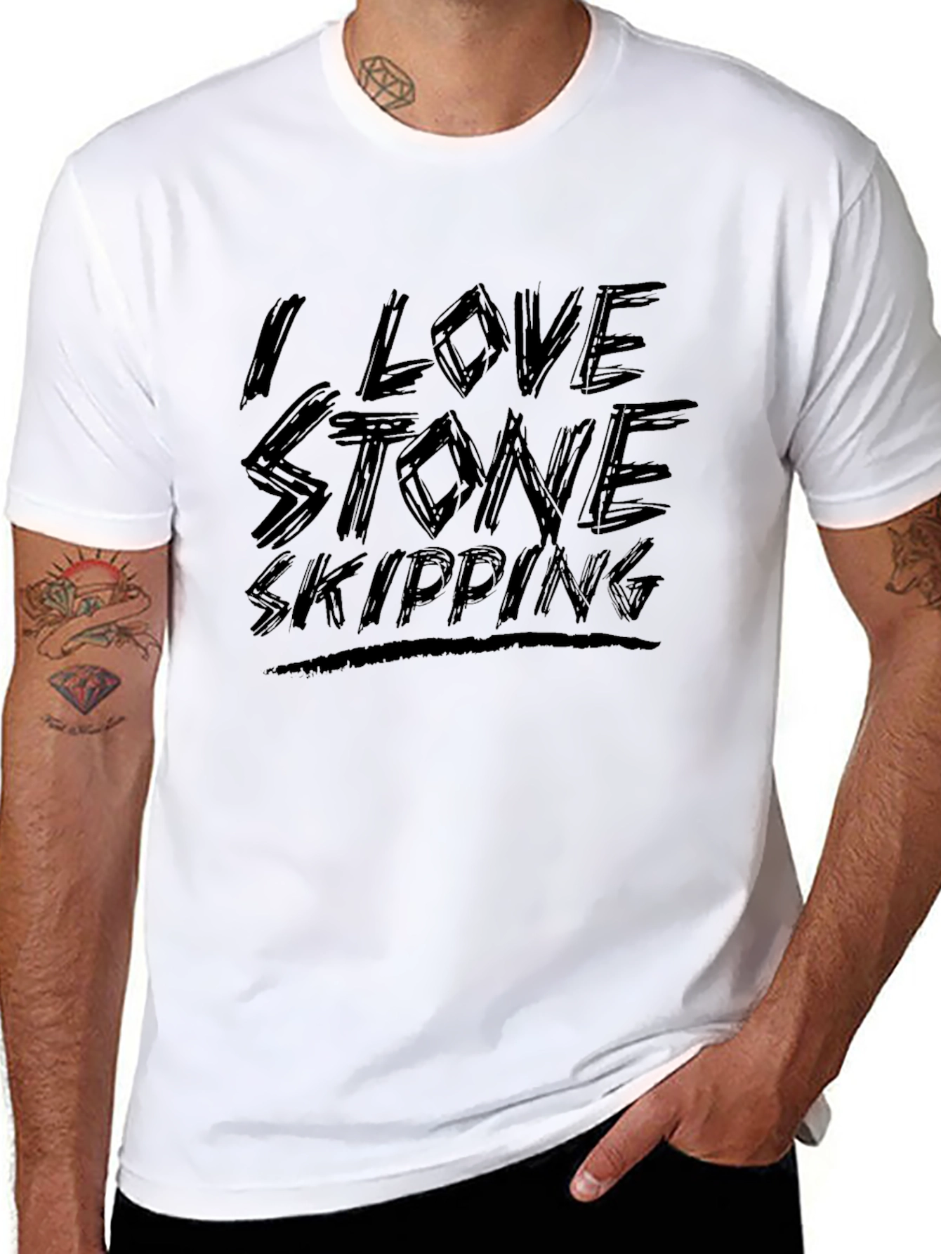 Black I Love Stone Skipping Black Graphic Tee view 8