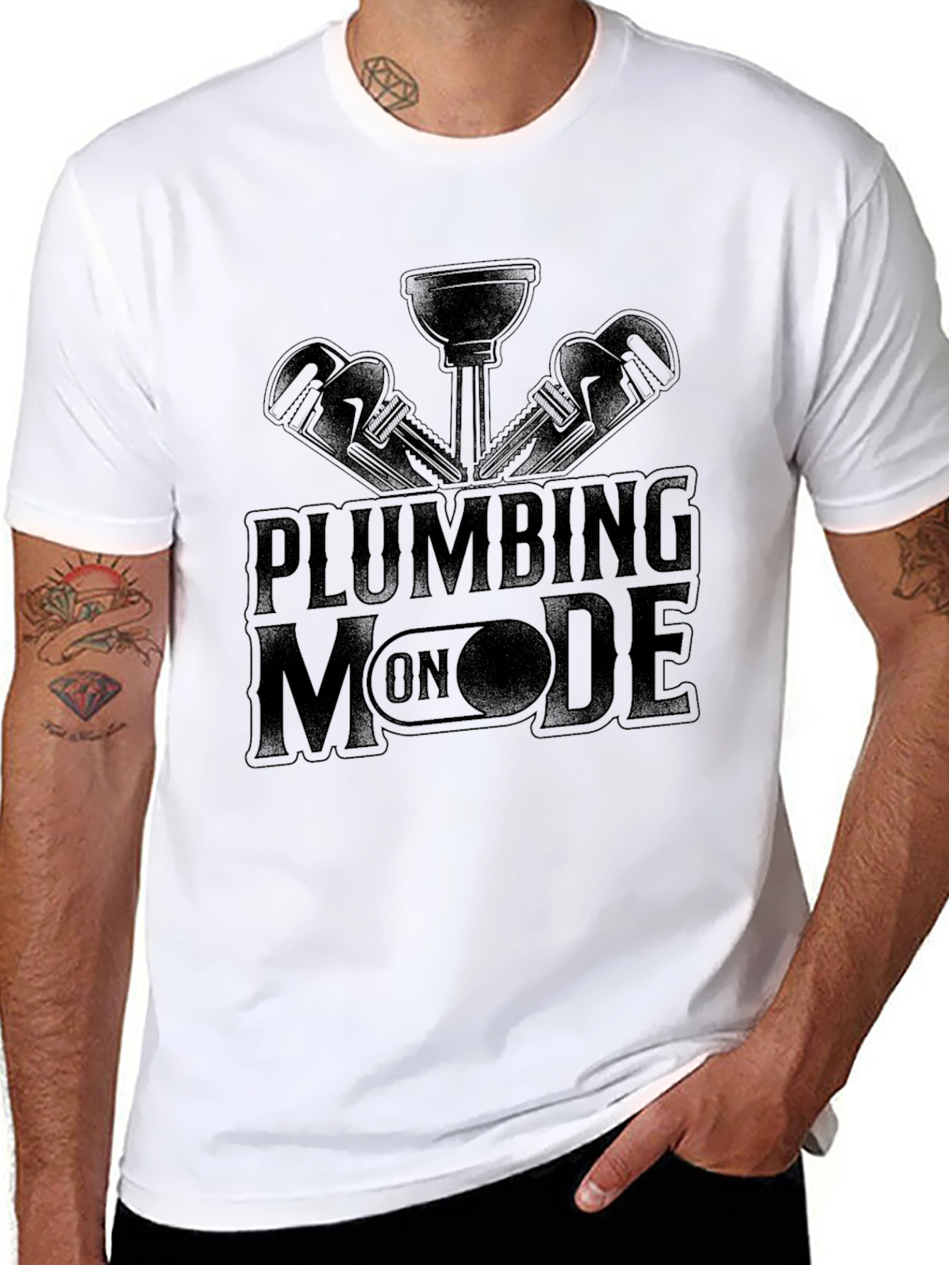 Black Plumbing Mode On Black T-Shirt view 8