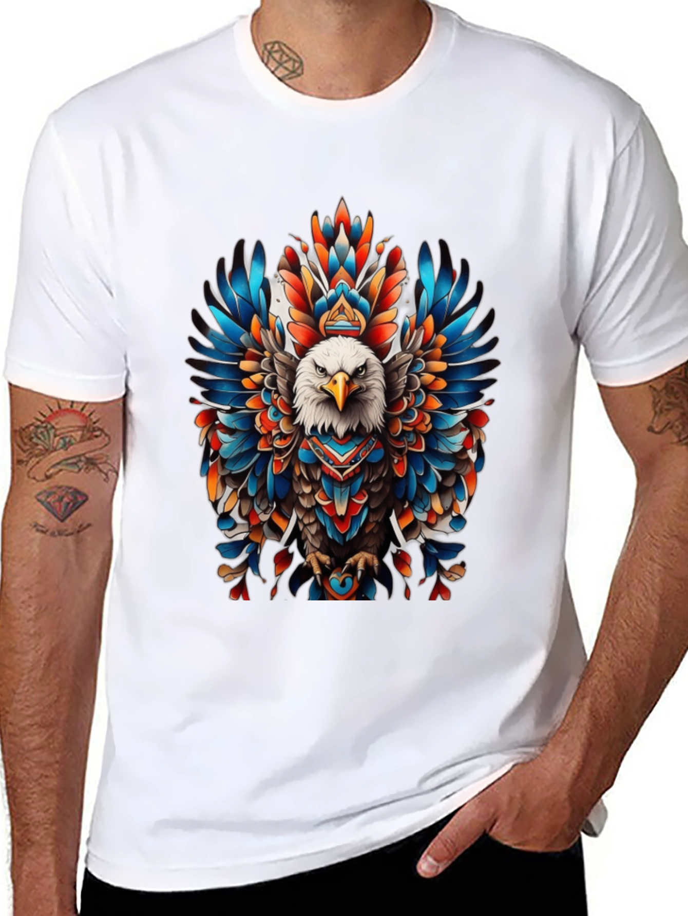 Black Eagle Feather Graphic Tee - Bold Tribal Design view 8