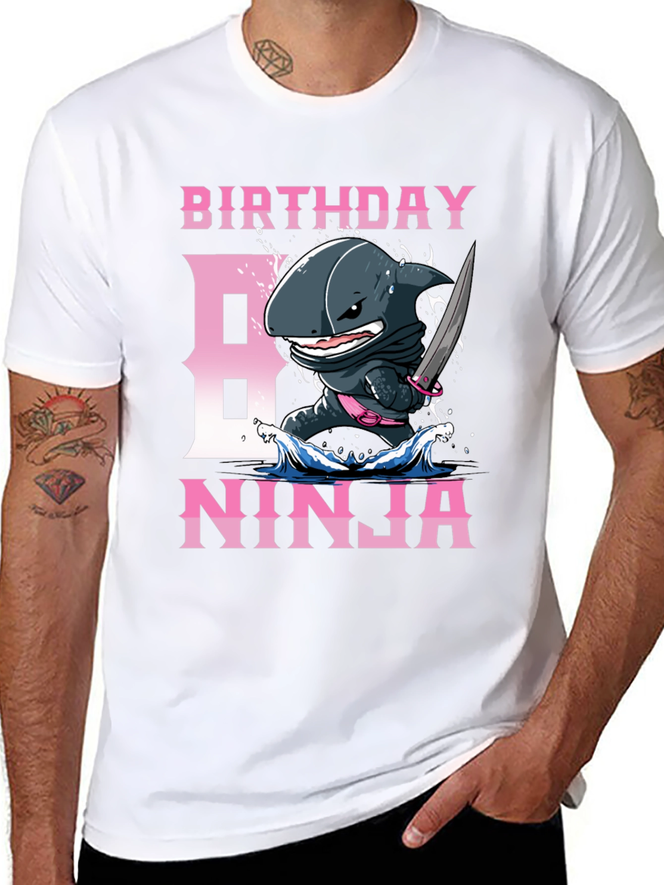 Black Birthday Ninja Shark T-Shirt view 8