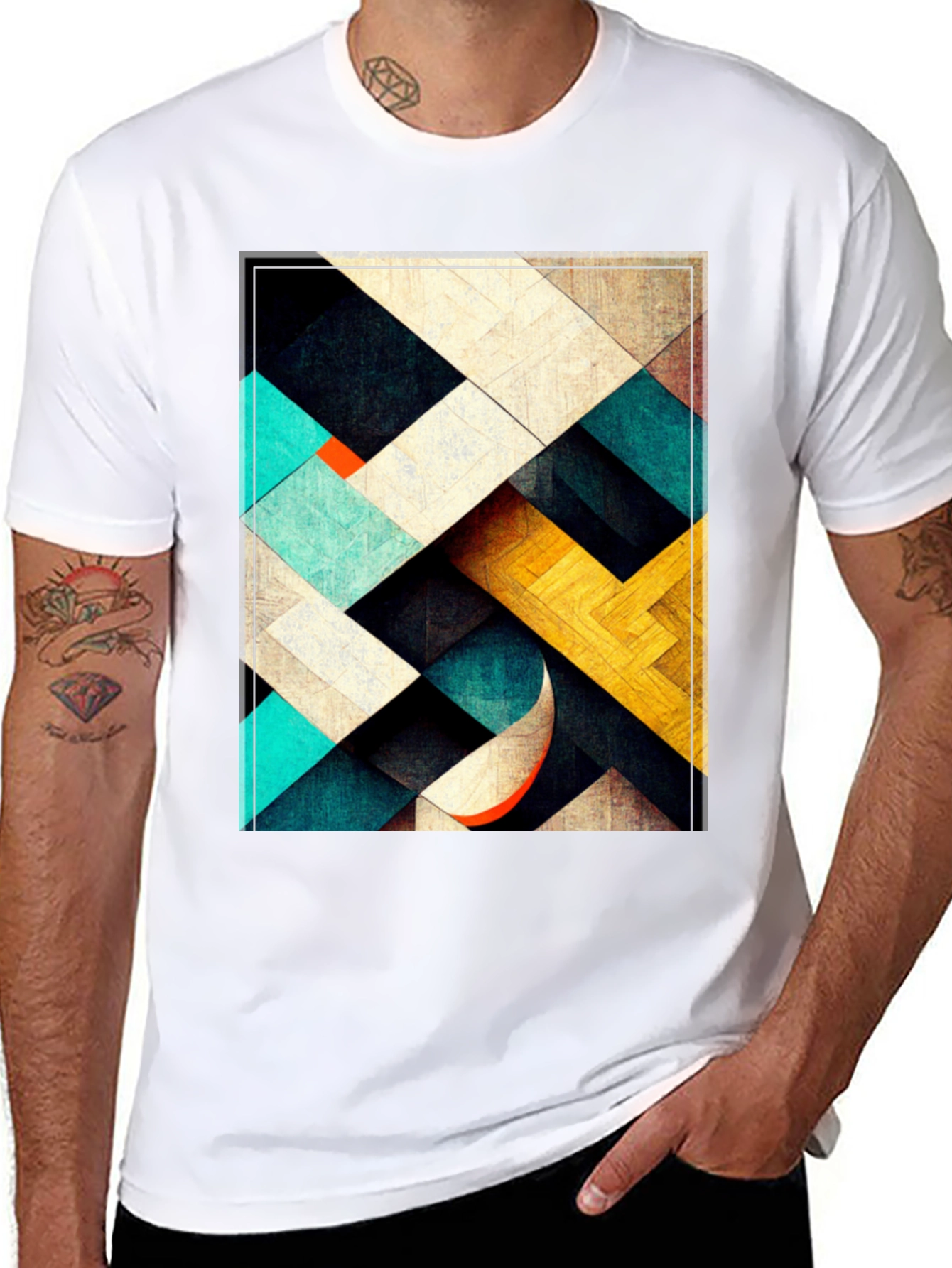 Black Geometric Patterned Black T-Shirt view 8