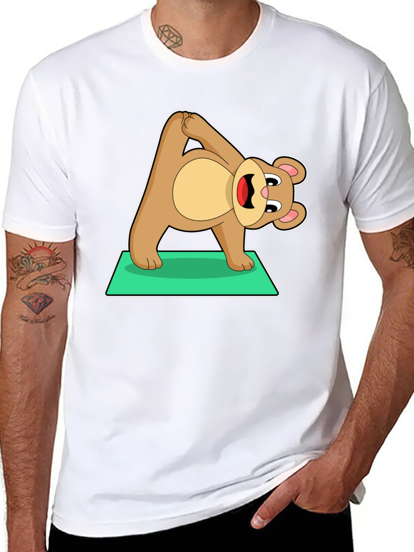 Black Yoga Bear Graphic Tee - Cute Exercise Cartoon Shirt view 8