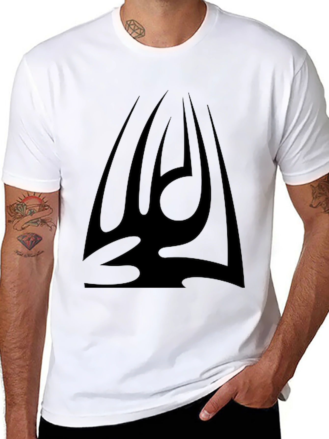 Black Bold Black Graphic Tee - Tribal Design view 8