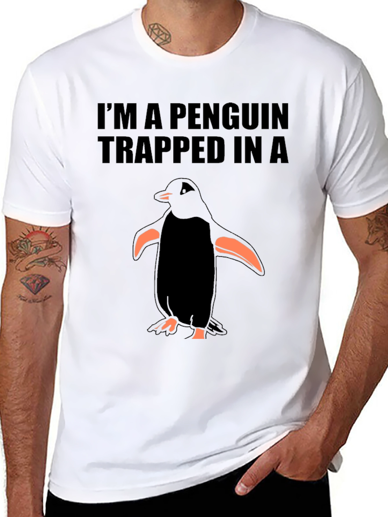 Black Penguin Trapped T-Shirt - Funny Graphic Tee view 8