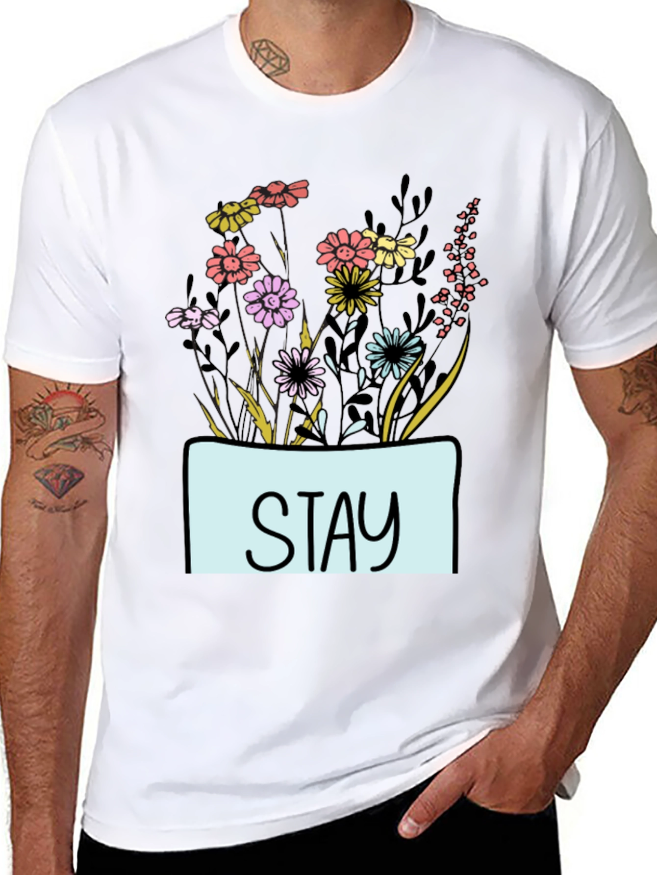 Black Stay Floral Graphic T-Shirt - Unisex Casual Tee view 8