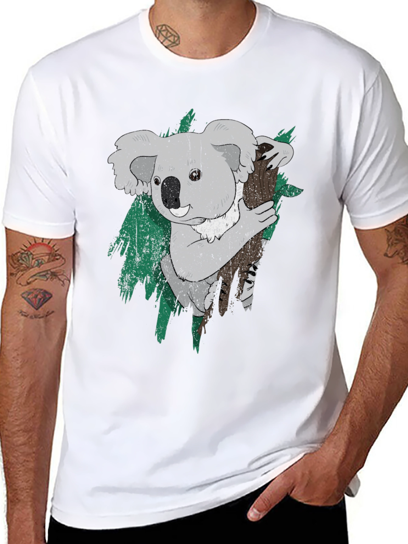 Black Koala Bear Graphic Print Black T-Shirt view 8