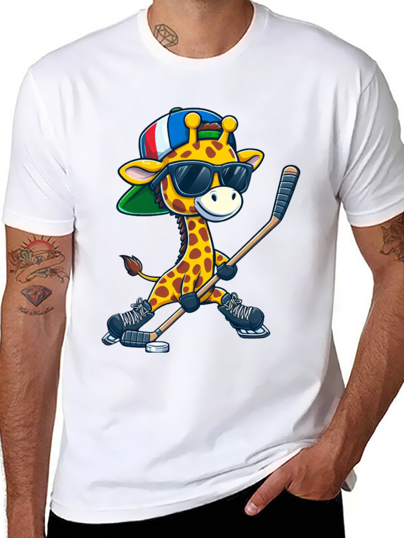 Black Giraffe Hockey Player Graphic Tee view 8