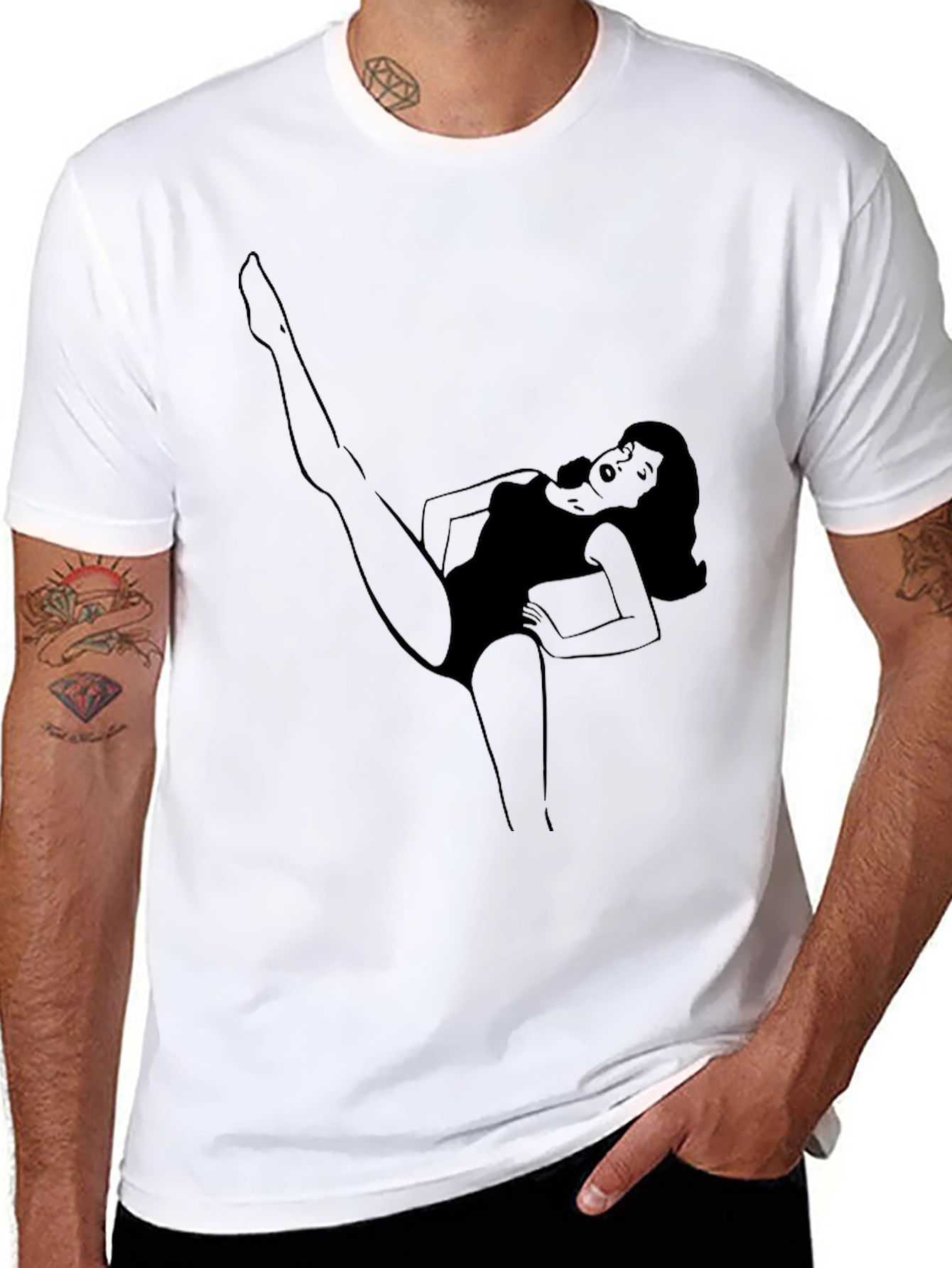 Black Retro Cartoon Woman Tee - Black view 8