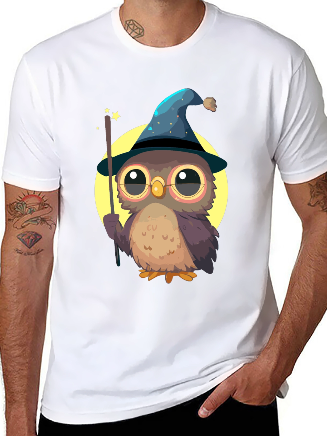 Black Wizard Owl T-Shirt - Cute & Quirky Tee for Magic Lovers view 8