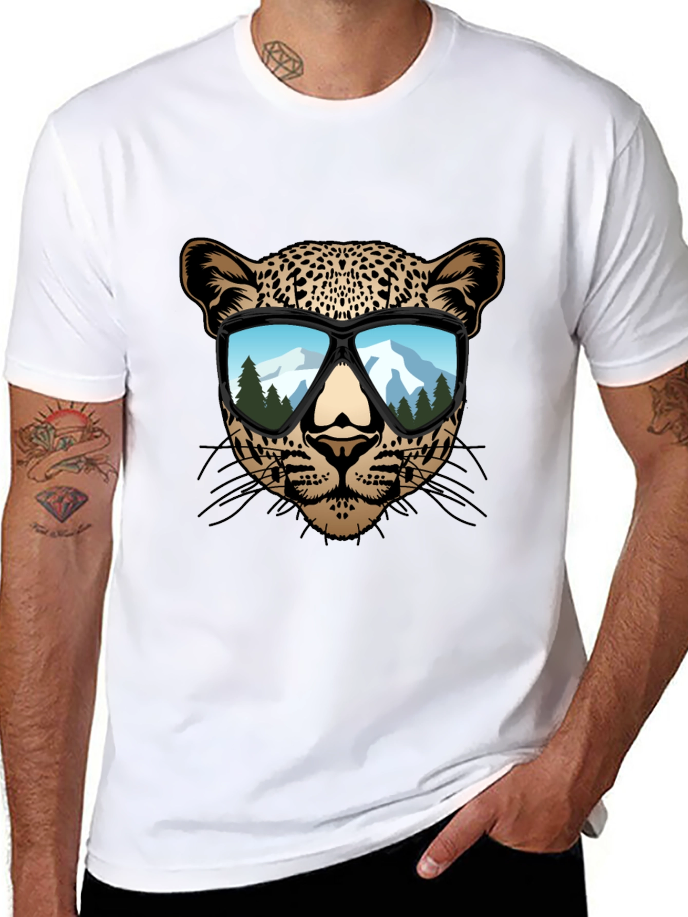 Black Cool Leopard Graphic Tee - Men's Black T-Shirt view 8
