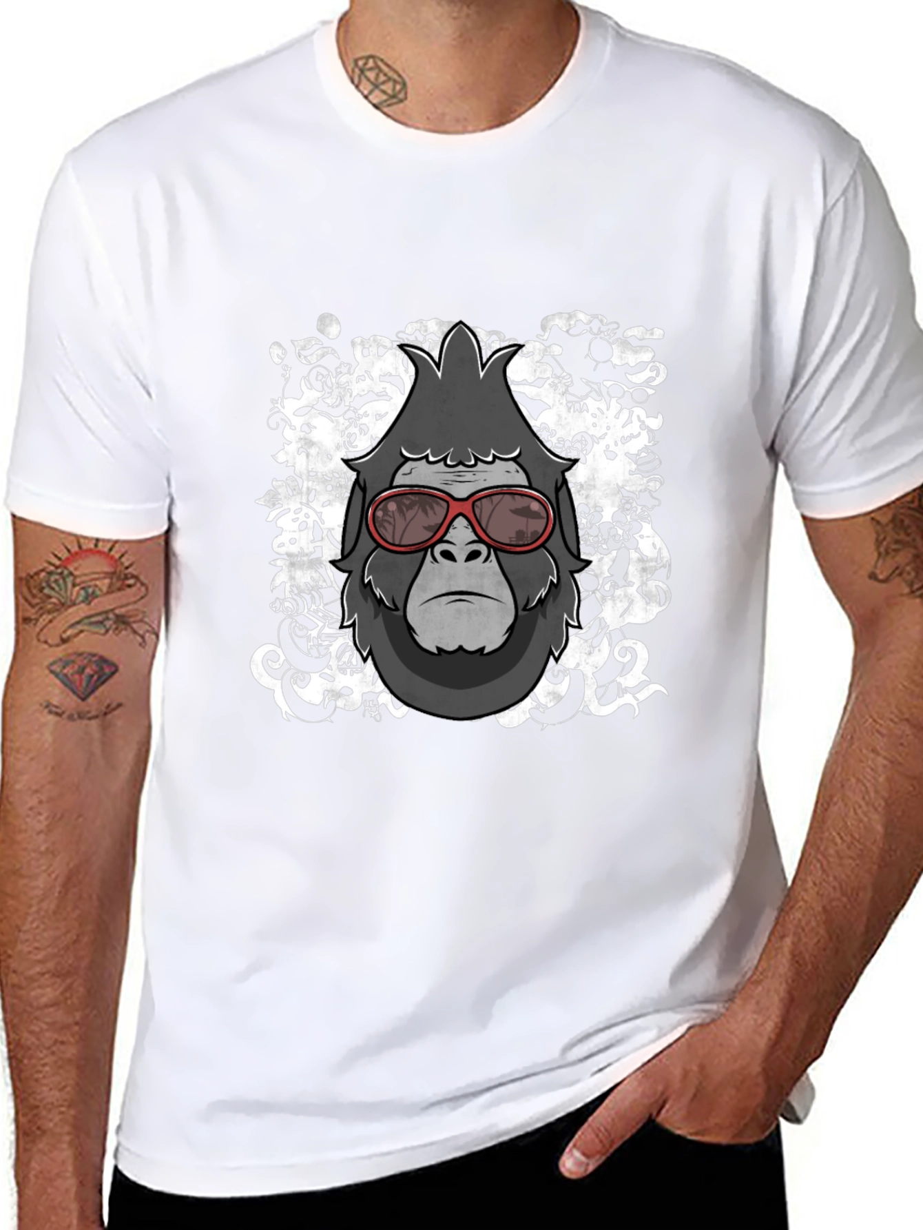 Black Cool Gorilla Graphic Tee - Black Cotton Blend T-Shirt view 8