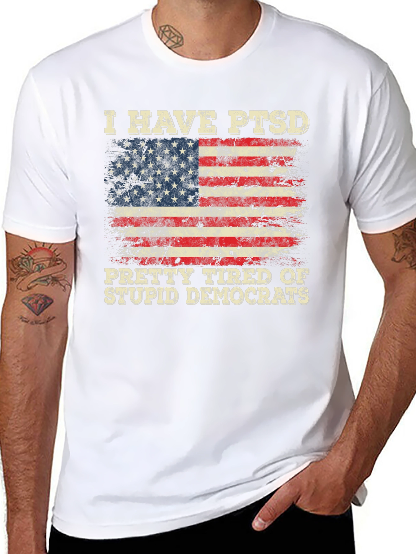 Black I Have PTSD, Tired of Democrats T-Shirt view 8