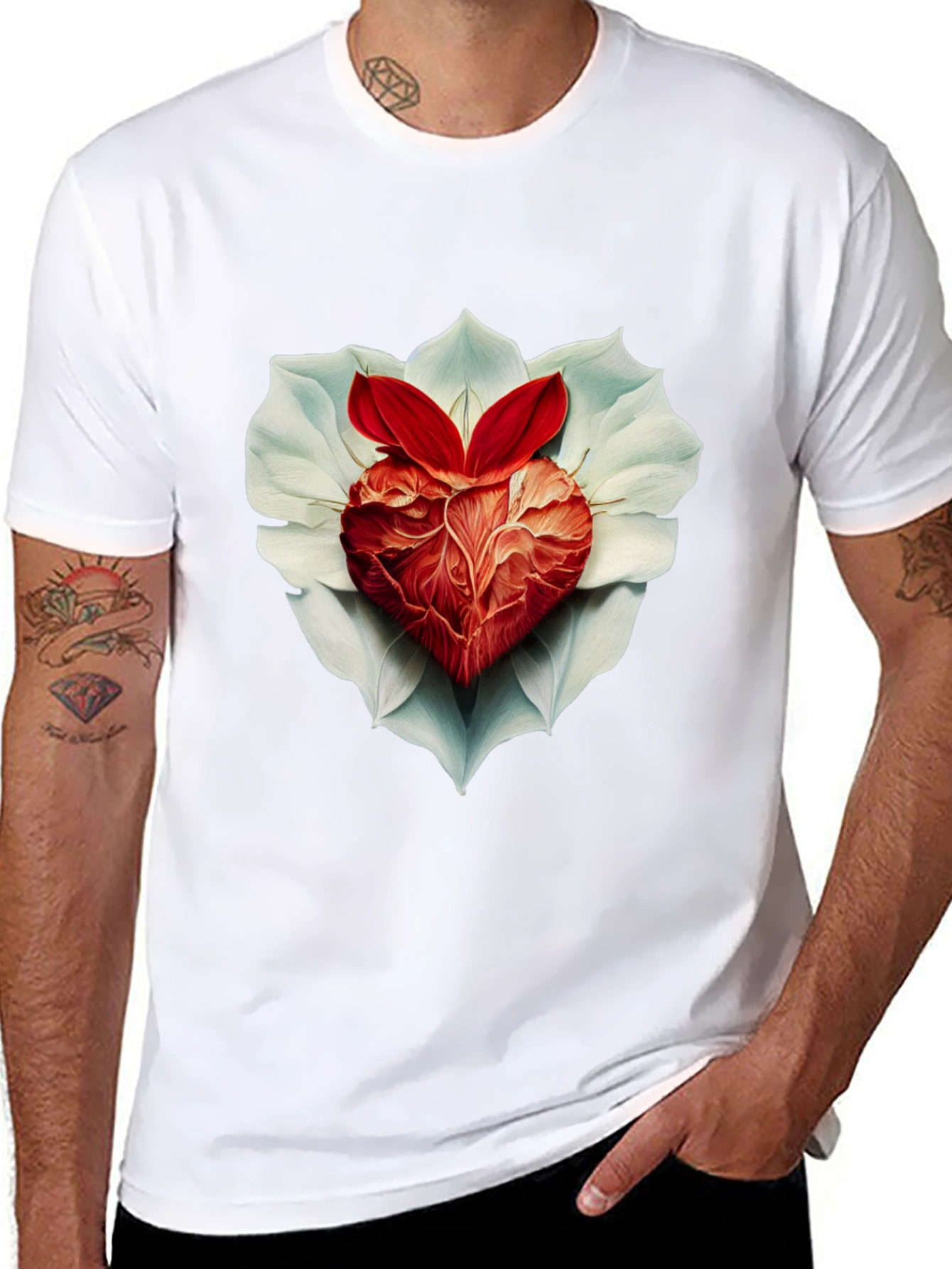 Black Anatomical Heart & Flower T-Shirt view 8