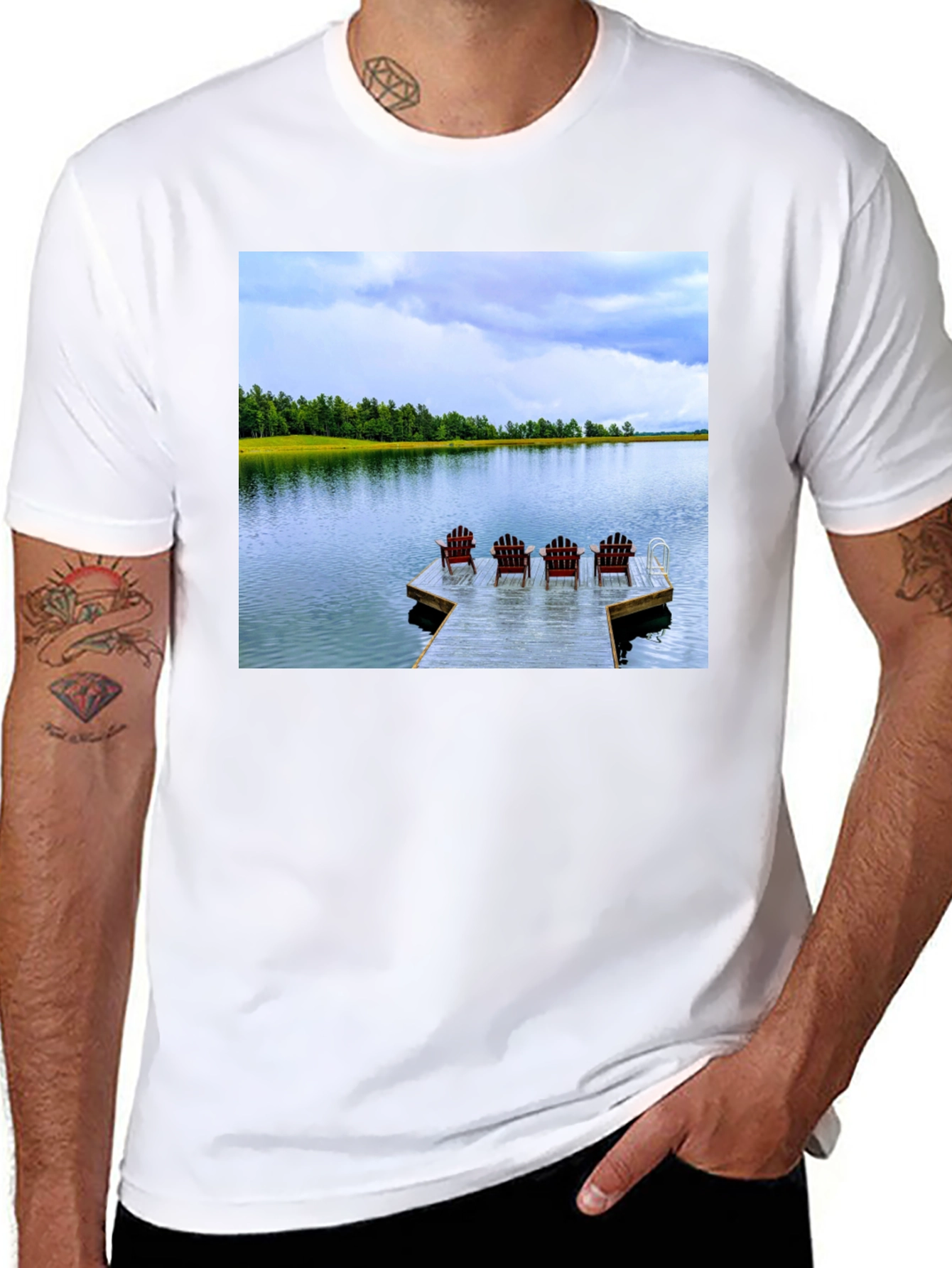 Black Lake View T-Shirt: Relax on the Dock view 8