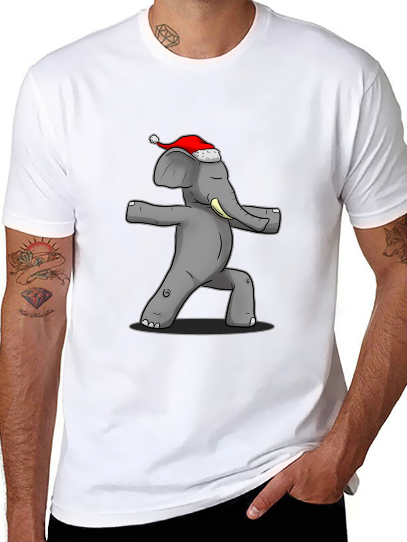 Black Yoga Elephant Santa Hat T-Shirt view 8