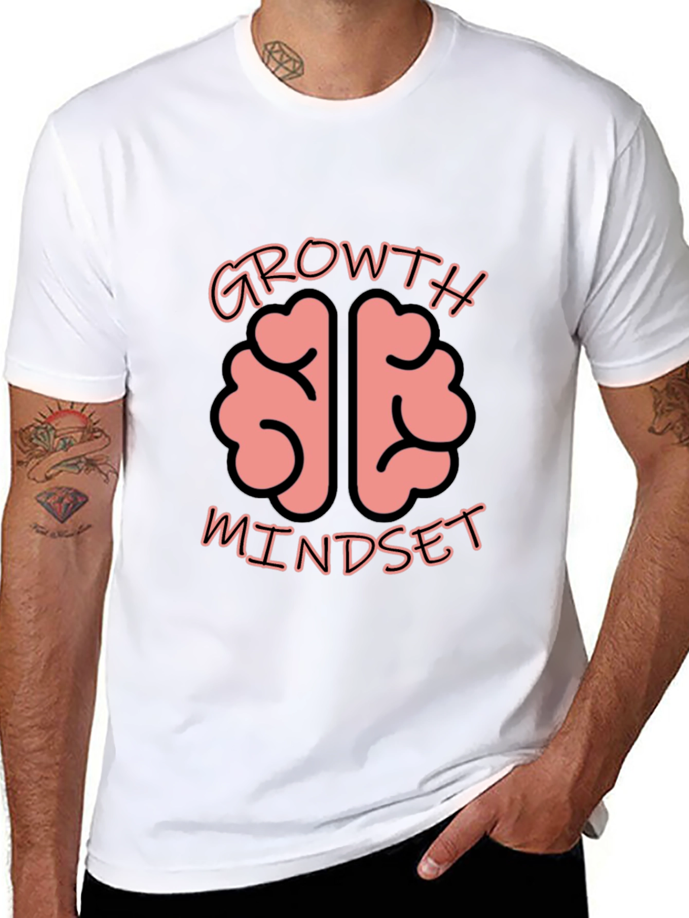 Black Growth Mindset Brain Graphic Tee - Unisex Black T-Shirt view 8