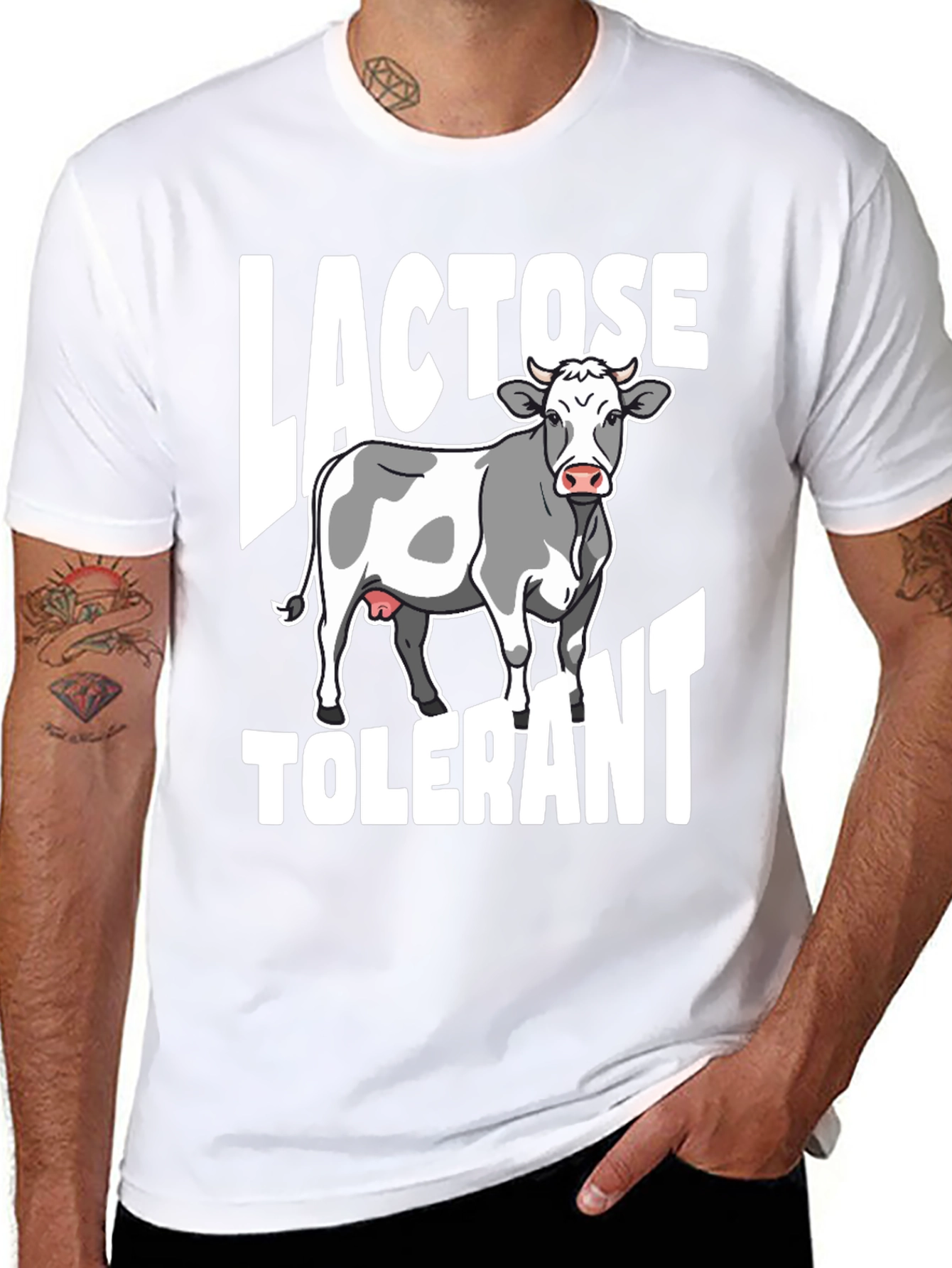 Black Lactose Tolerant T-Shirt with Cow Graphic view 8