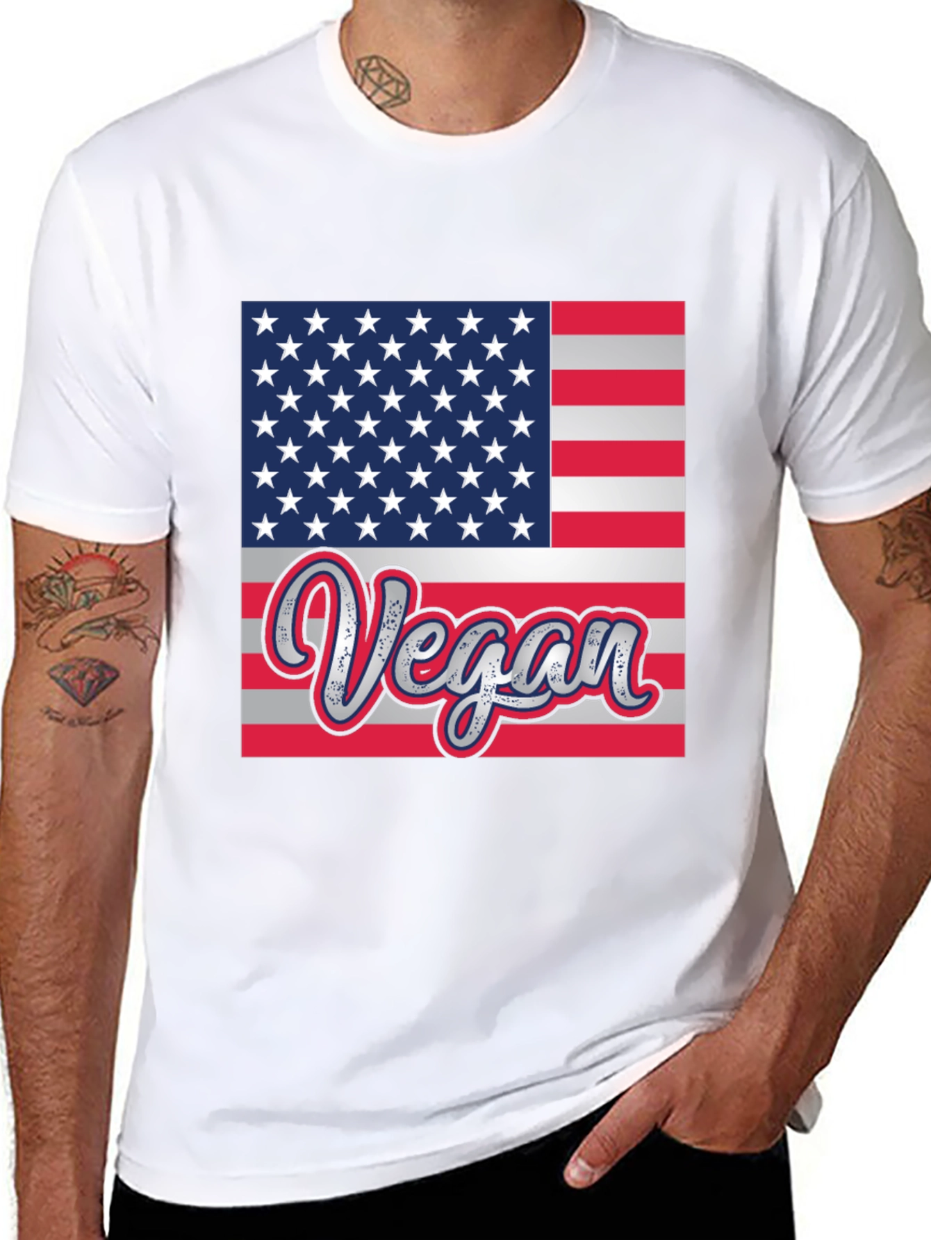 Black Vegan American Flag Graphic T-Shirt view 8
