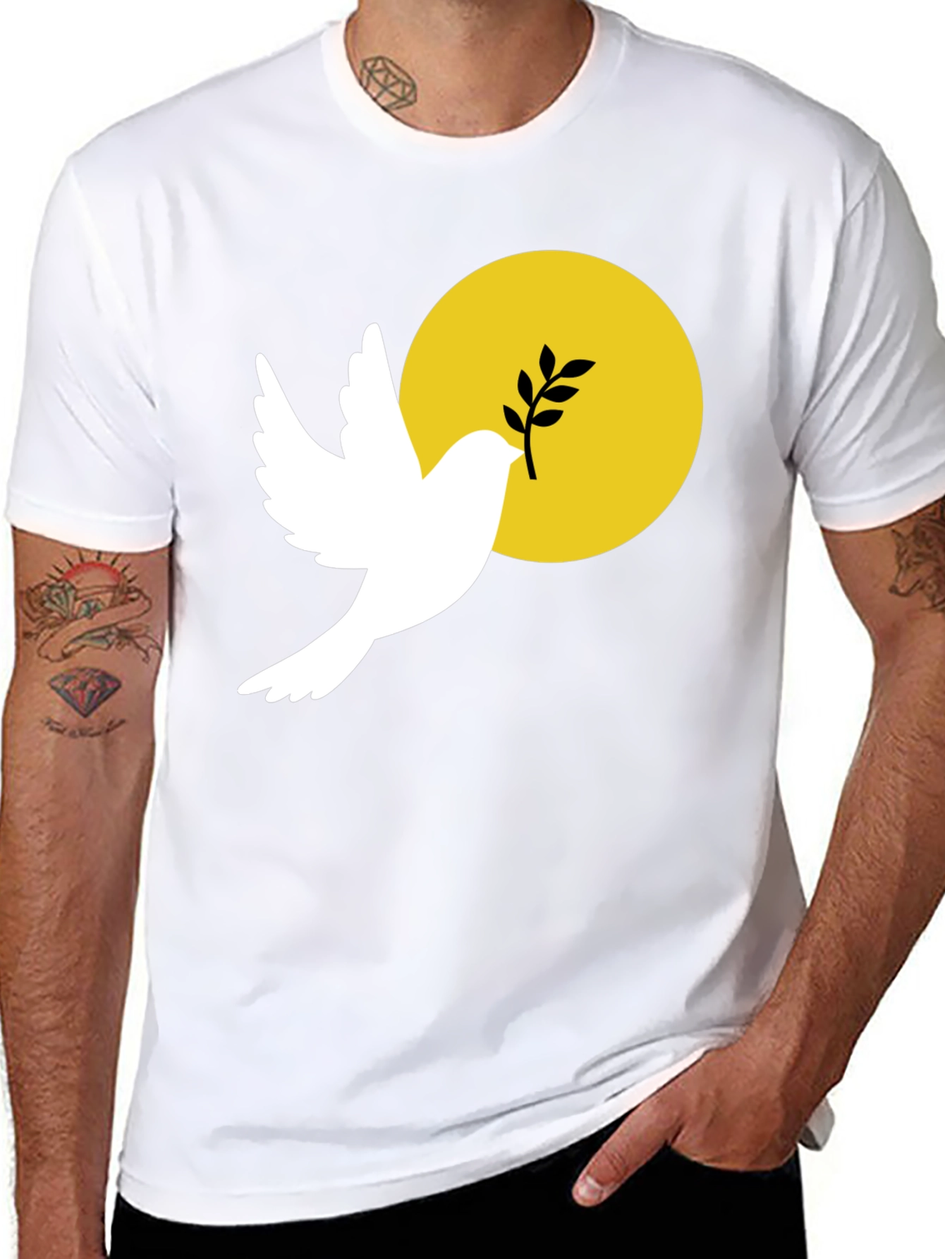 Black Peace Dove Graphic T-Shirt - Black Cotton Blend view 8