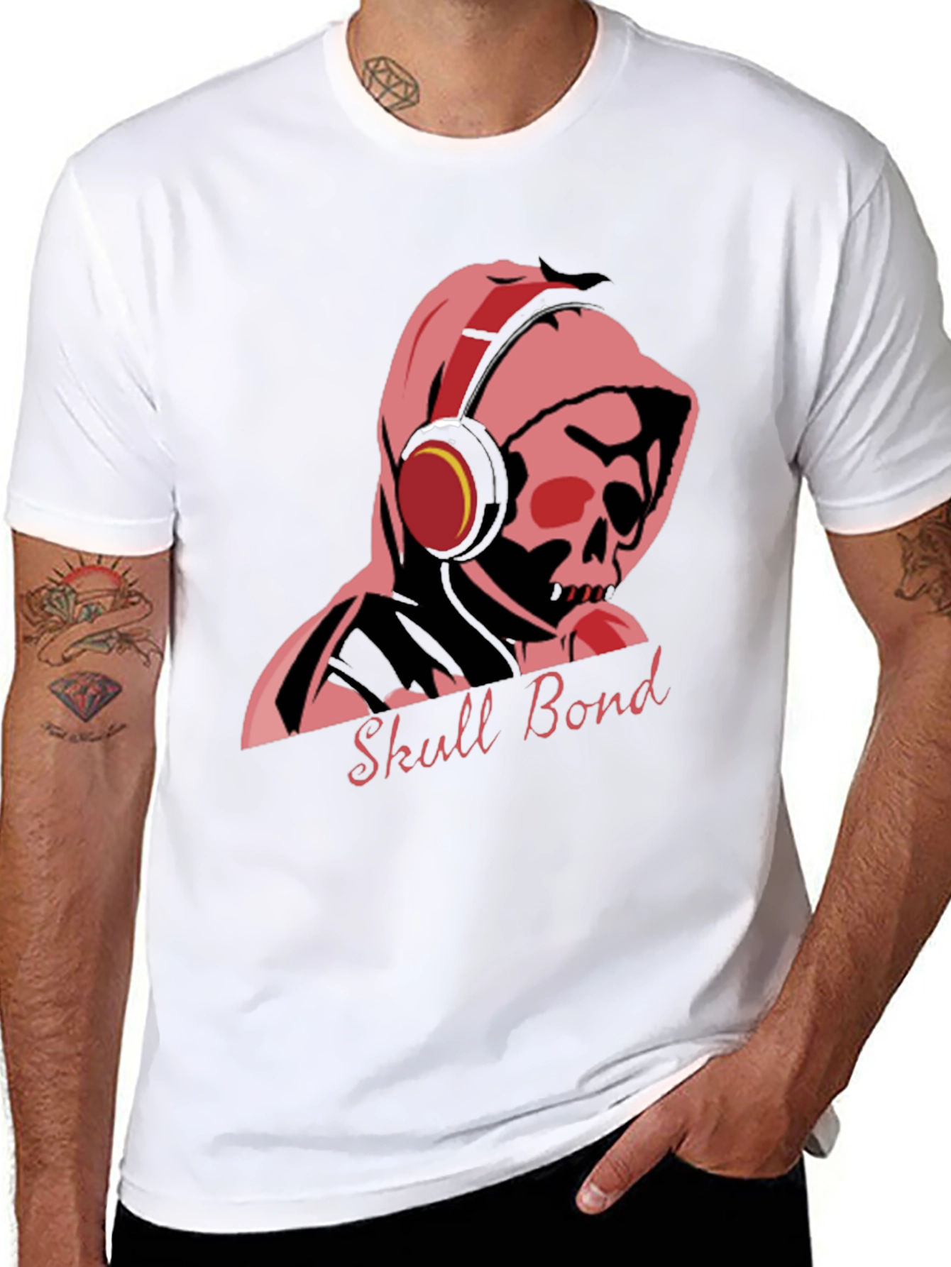 Skull Bond Graphic Tee - Cool Black Cotton T-Shirt - 8