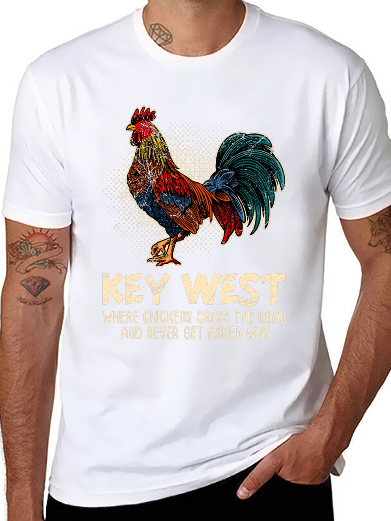 Black Key West Chicken T-Shirt - Funny Graphic Tee view 8