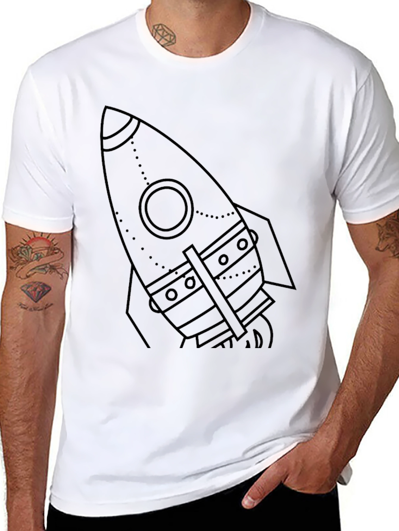 Black Retro Rocket Graphic Tee - Black Cotton Blend view 8