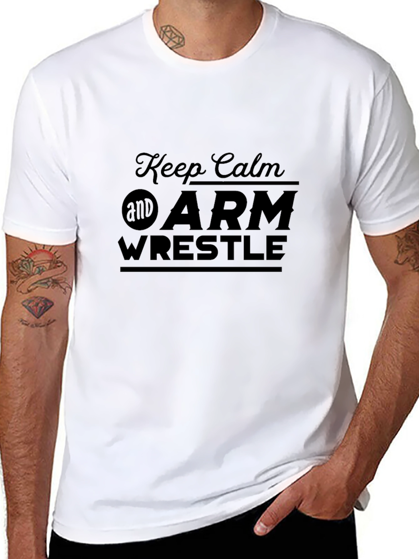 Black Keep Calm and Arm Wrestle Black T-Shirt view 8