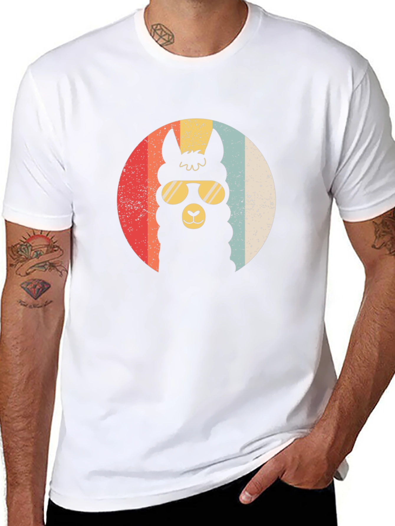 Black Retro Llama T-Shirt - Cool Alpaca in Sunglasses view 8