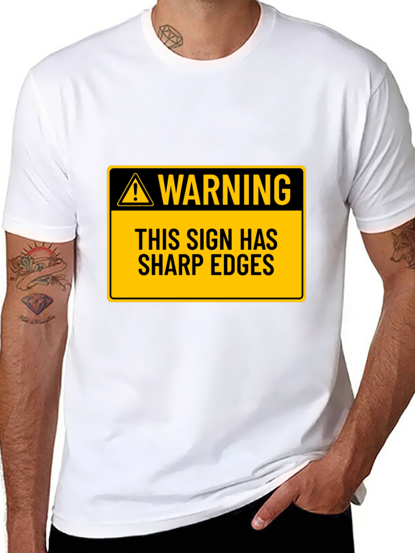 Black Warning Sharp Edges Novelty Graphic Tee view 8
