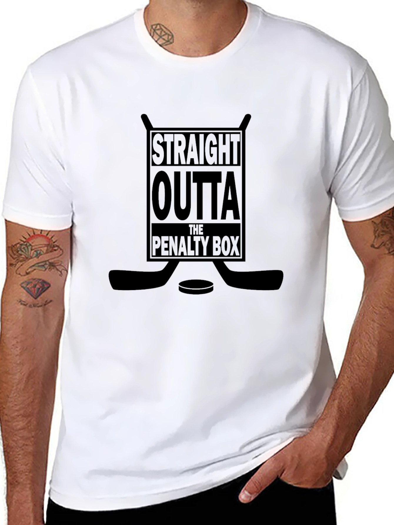 Black Straight Outta the Penalty Box Black Hockey T-Shirt view 8