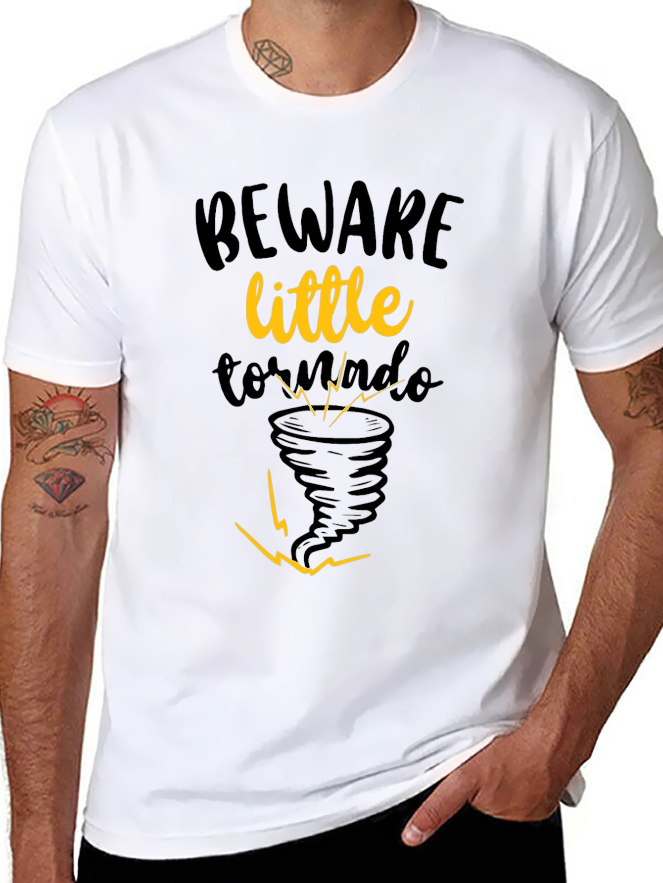 Black Beware Little Tornado Graphic Tee - Unisex Black Cotton Shirt view 8