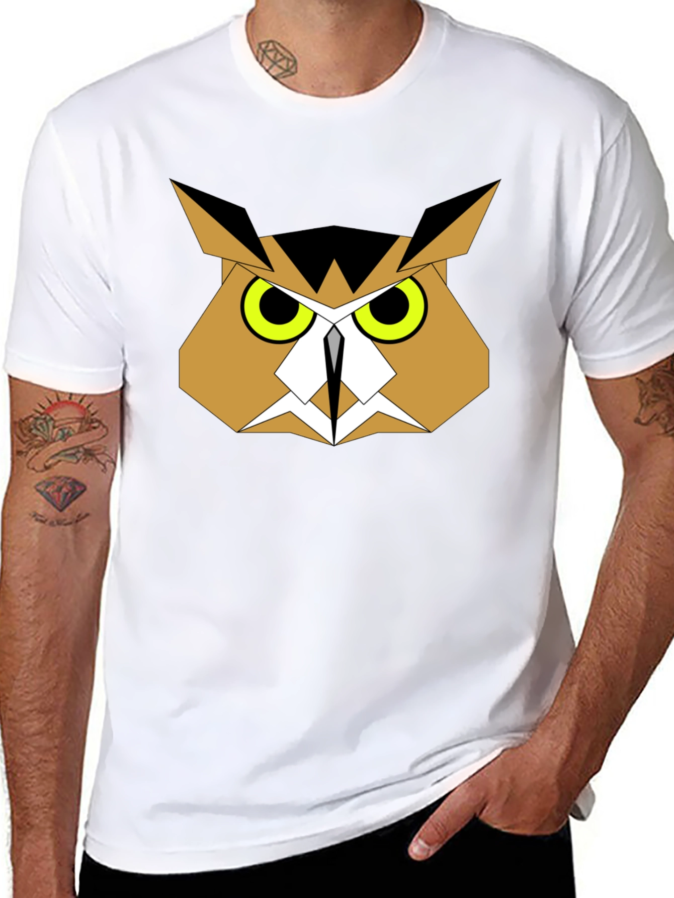 Black Geometric Owl Graphic Tee - Black Cotton view 8
