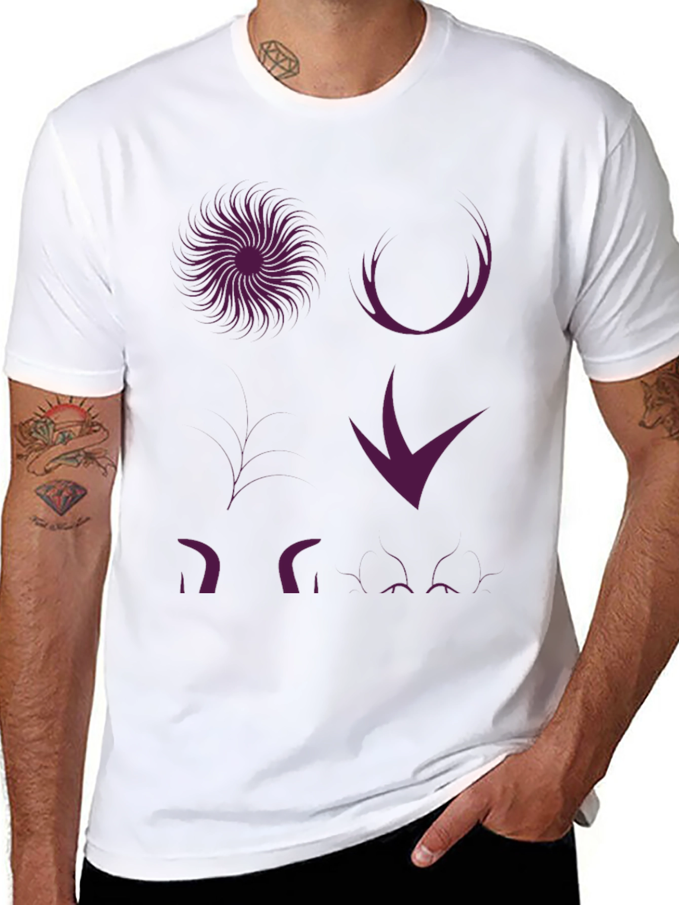 Black Graphic Print T-Shirt - Abstract Purple Design view 8