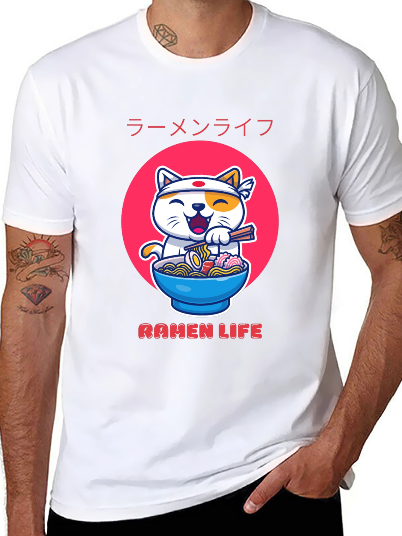 Black Ramen Life Graphic Tee - Cute Cat & Noodles view 8