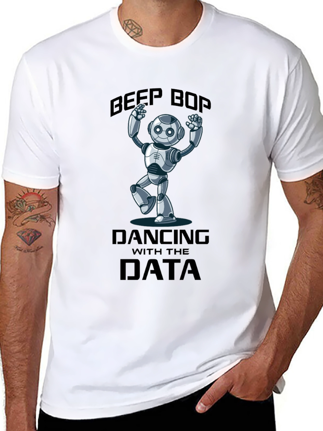 Black Data Dancing Robot T-Shirt - Beep Boop Fun! view 8