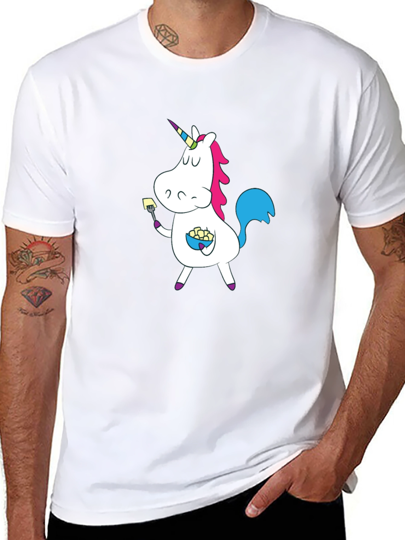 Black Unicorn Eating T-Shirt - Fun Cartoon Graphic Tee view 8