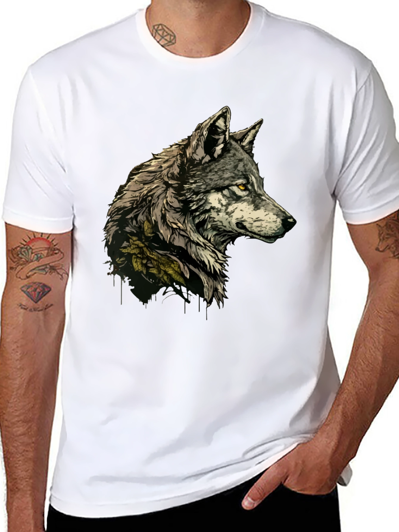 Black Wolf Graphic Print Black T-Shirt view 8