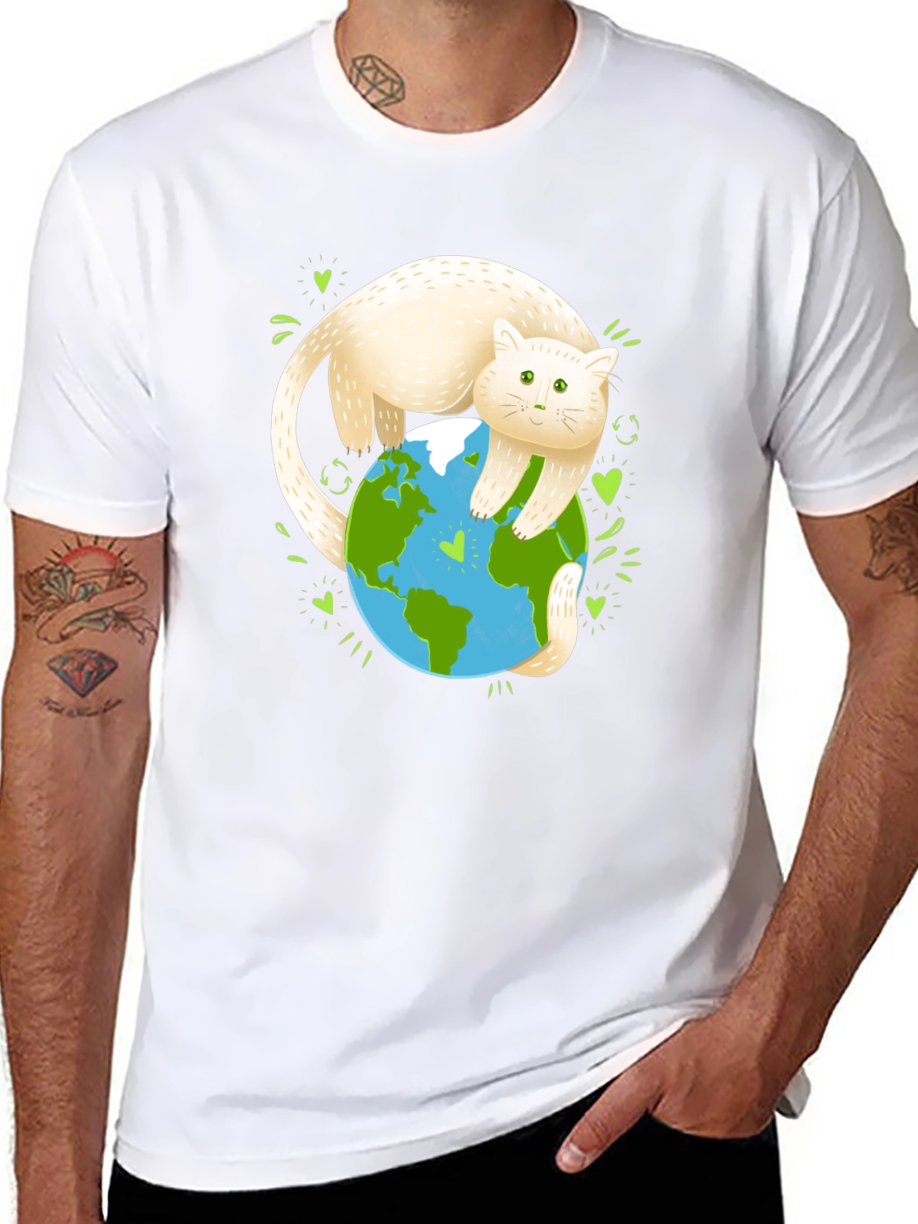 Black Cat Hugging Earth Graphic Tee view 8