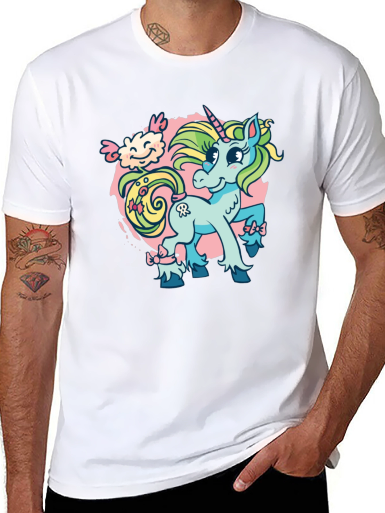 Black Unicorn Cartoon Graphic T-Shirt view 8