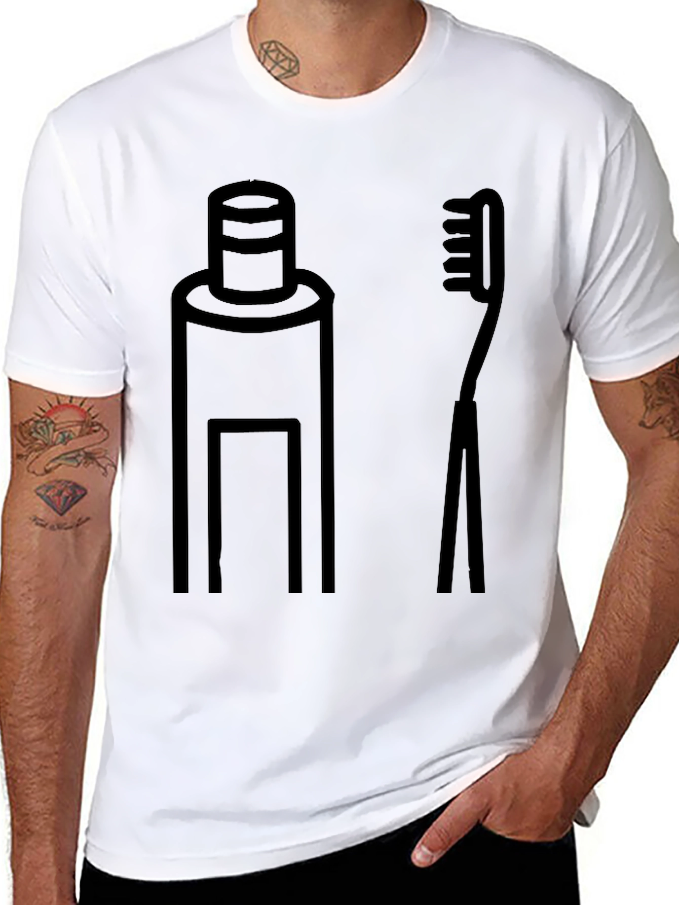 Black Toothpaste and Brush Graphic Tee - Black Cotton Casual Top view 8