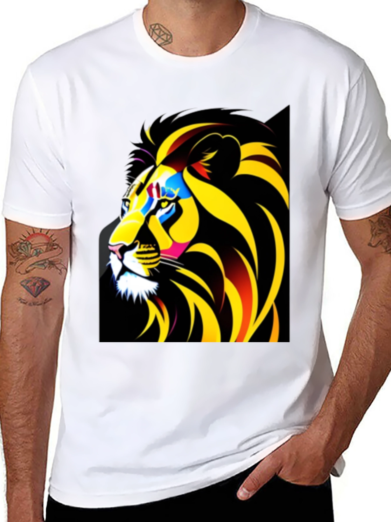 Black Bold Lion Graphic Tee - Black Cotton T-Shirt view 8