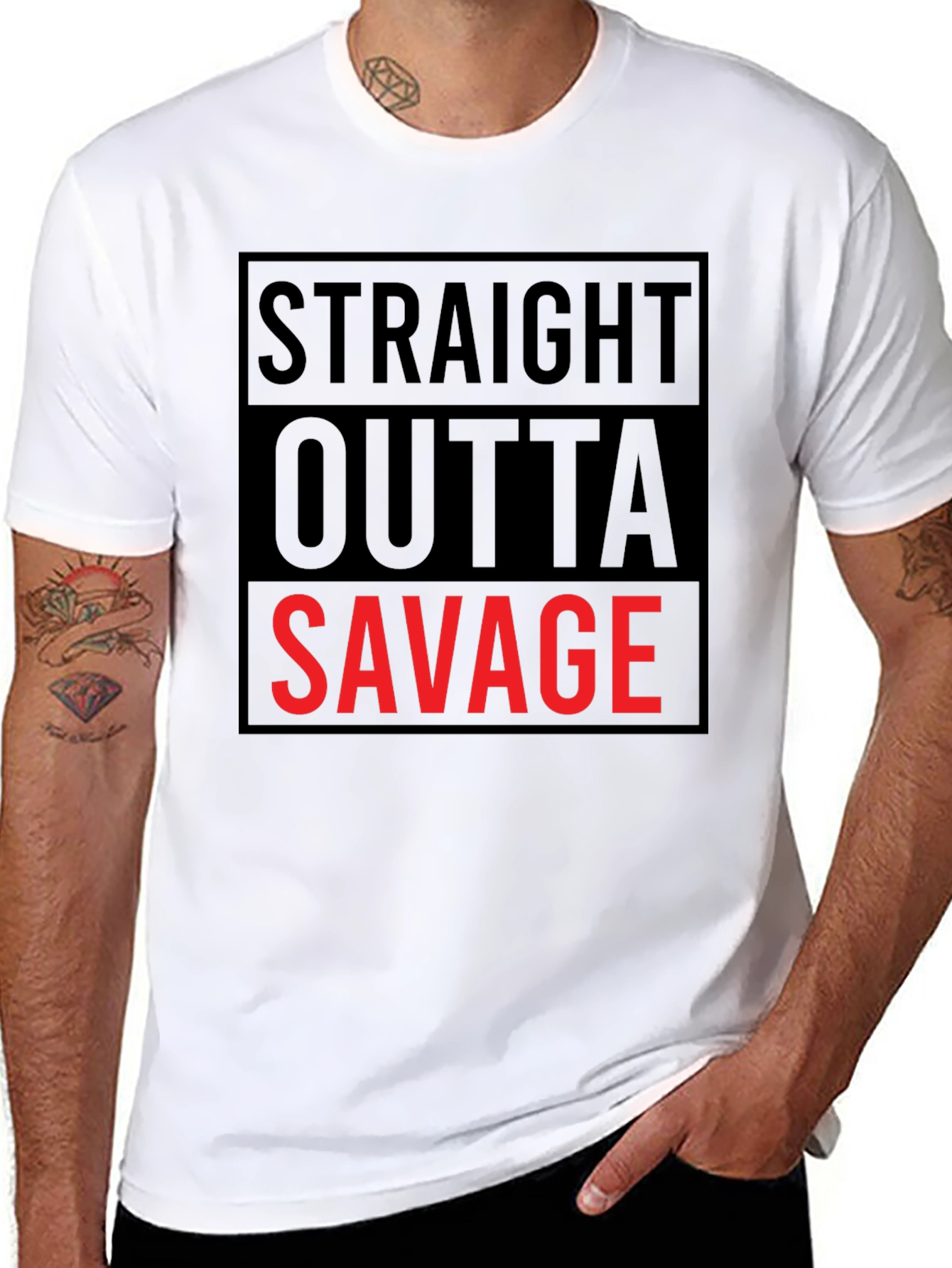 Black Straight Outta Savage Graphic Tee - Bold Statement Shirt view 8