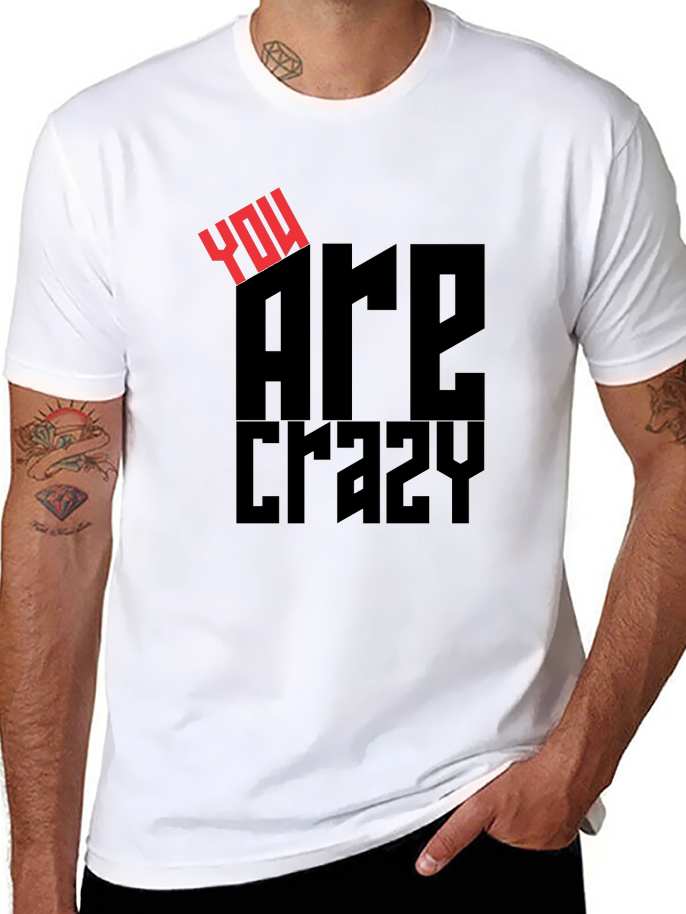 Black You Are Crazy Graphic Print Crew Neck T-Shirt view 8