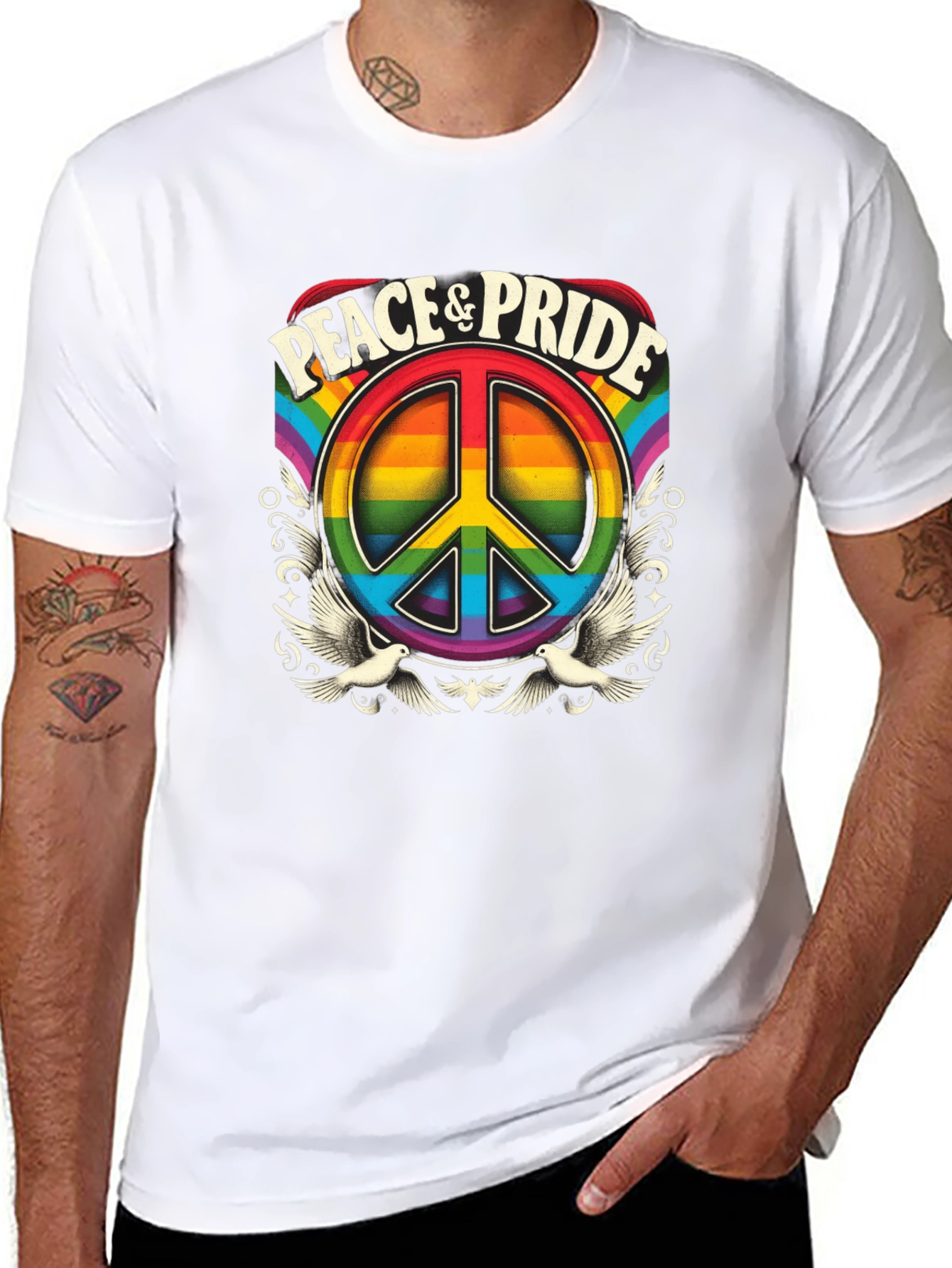 Black Peace & Pride Rainbow Graphic T-Shirt view 8