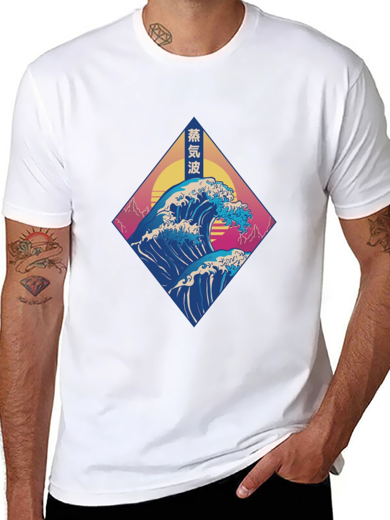 Black Vaporwave Wave Tee - Retro Japanese Graphic T-Shirt view 8