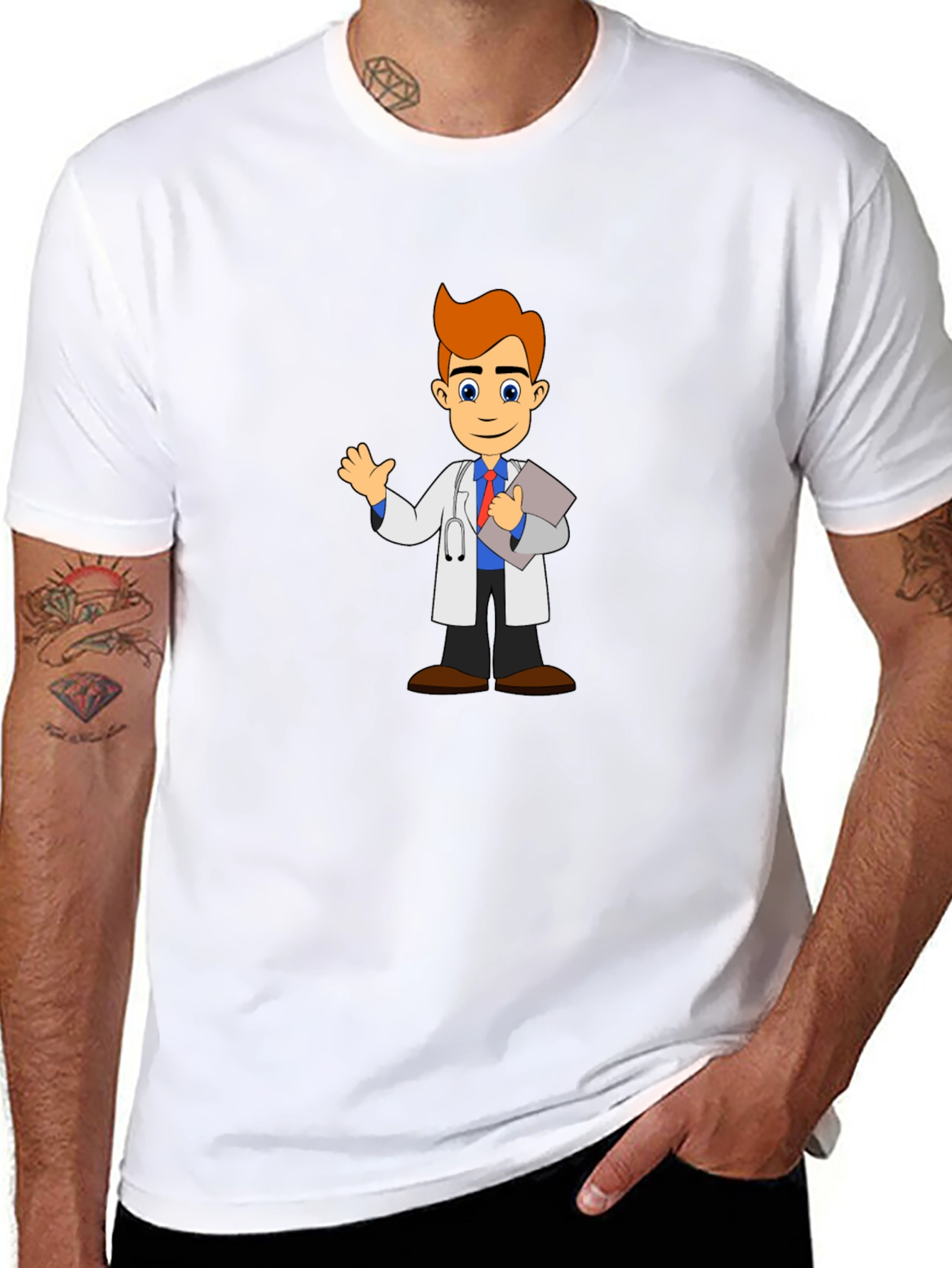 Black Cartoon Doctor T-Shirt - Black Cotton Blend view 8