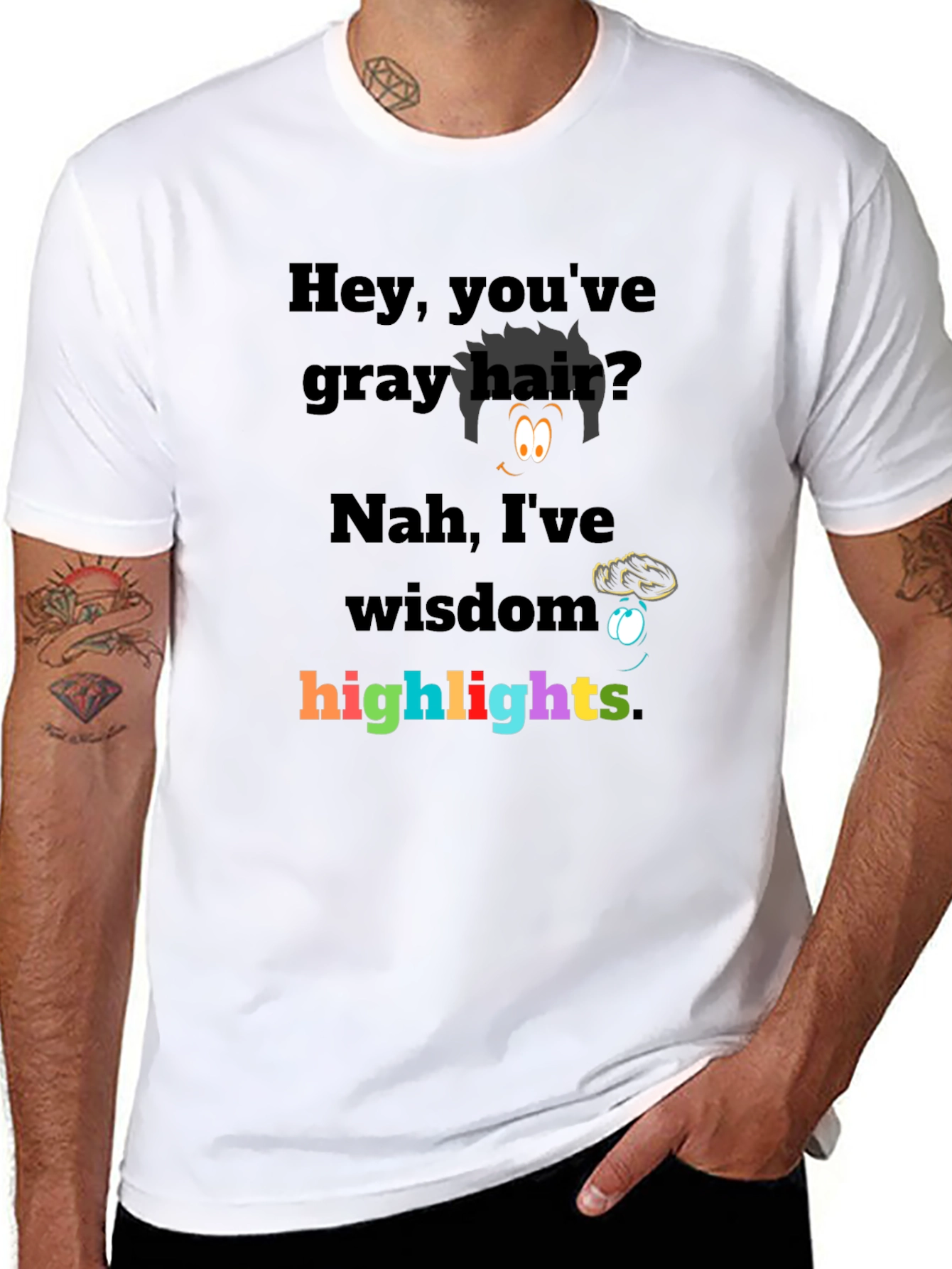 Black Humorous Wisdom Highlights Graphic Tee - Novelty T-Shirt view 8